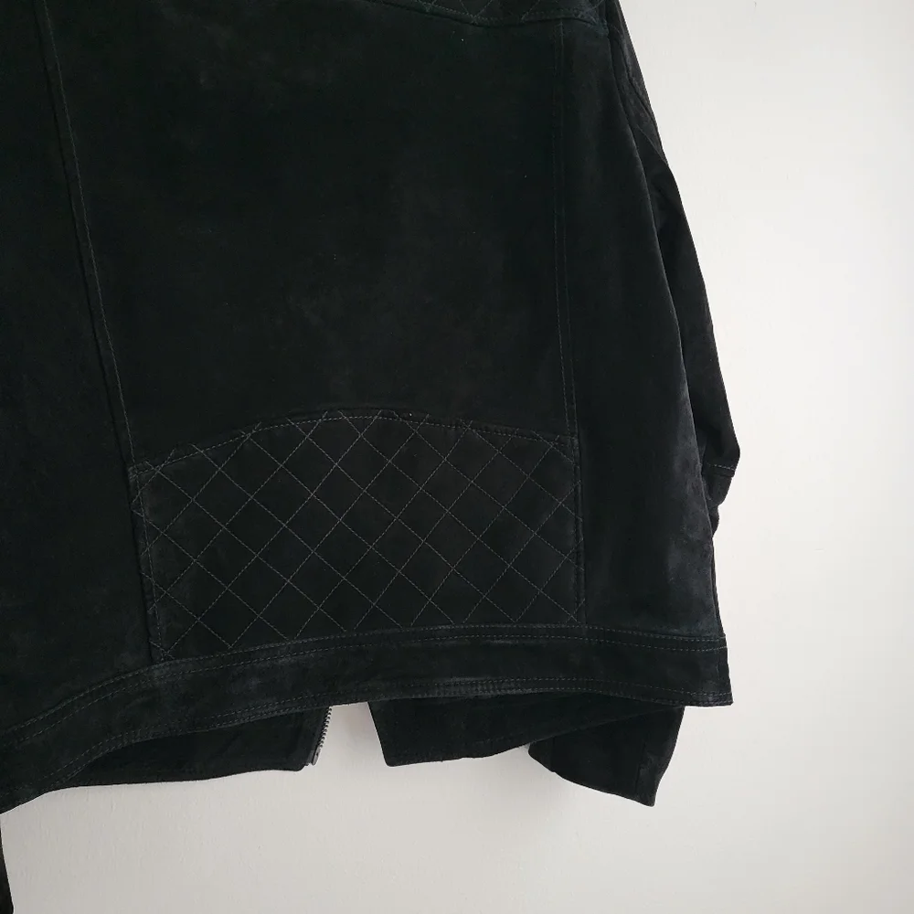 EXPRESS Genuine Black Suede Quilted Biker Bomber Moto Jacket Unisex - Picture 6 of 7